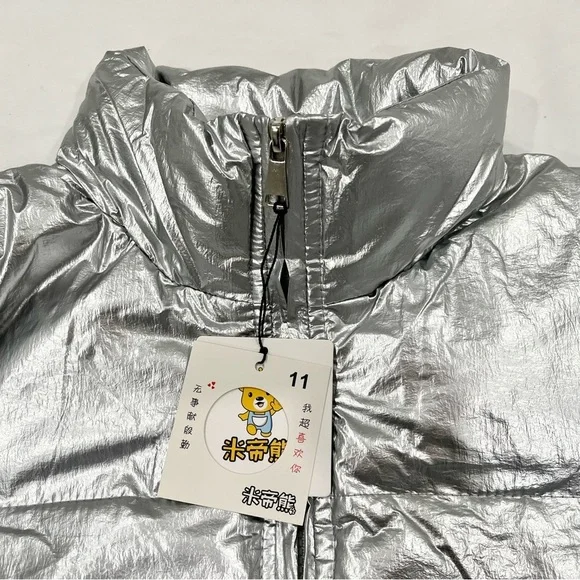 STYLE KIDS| Toddler Unisex Girls Boys Metallic Silver Puffer Jacket 7-9Y NWT - Picture 6 of 9
